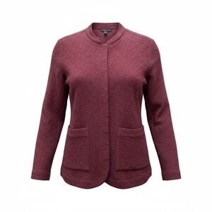 Eileen Fisher Organic Cotton Pucker Mandarin‎ Collar Jacket Maroon Petite Small